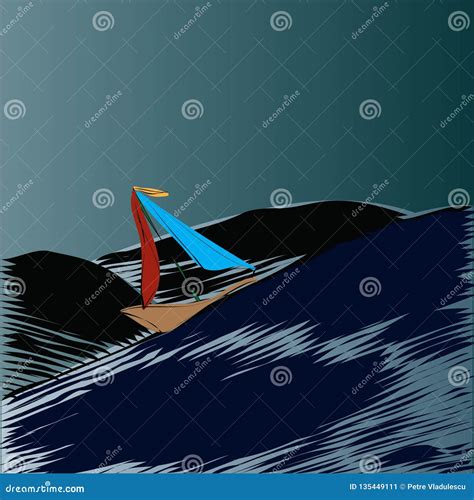 Sailing Boat In Storm Stock Vector Illustration Of Retro 135449111