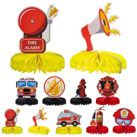 9pcs Firetruck Birthday Party Decorations Fire Truck Themed Ornament