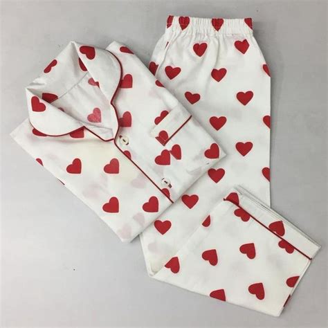 Women Pajama Set Red Hearts Love Luxury Nightwear Pjs Etsy Pajama