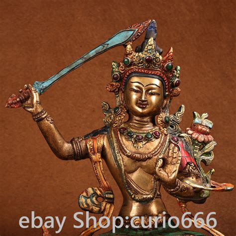 Old Tibet Nepal Pure Bronze Painting Wenshu Manjushri Wisdom