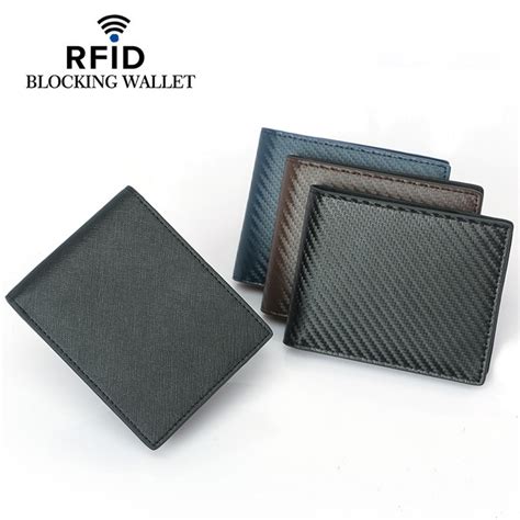 Yuecimie Fibra De Carbono Fino Rfid Carteiras Fino Preto Couro Titular