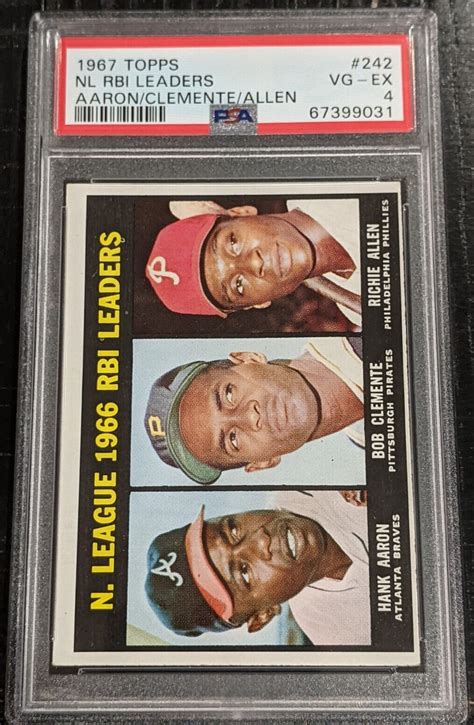 1967 Topps NL RBI LEADERS Hank Aaron Roberto Clemente Richie Allen PSA