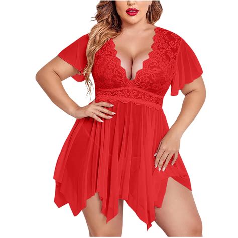 CaComMARK PI 50 Off Clearance Women S Plus Size Babydoll Floral Lace Sexy Lingerie Deep V