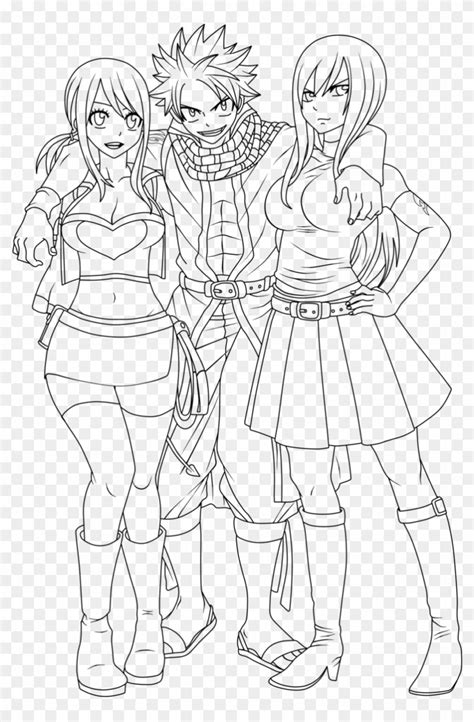 Fairy Tail Lineart Natsu With Lucy And Erza By Natsu9555 Fairy Tail