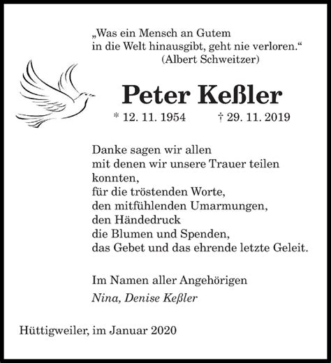 Traueranzeigen Von Peter Ke Ler Saarbruecker Zeitung Trauer De