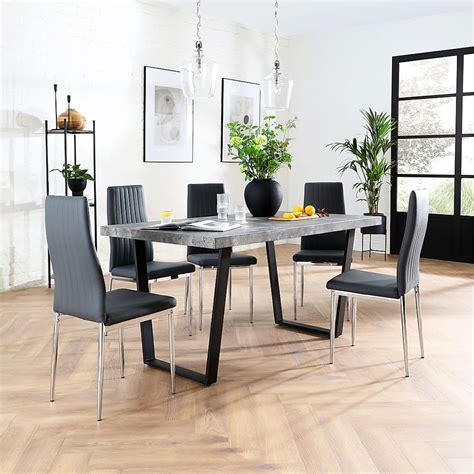 Addison Industrial Dining Table Leon Chairs Grey Concrete Effect