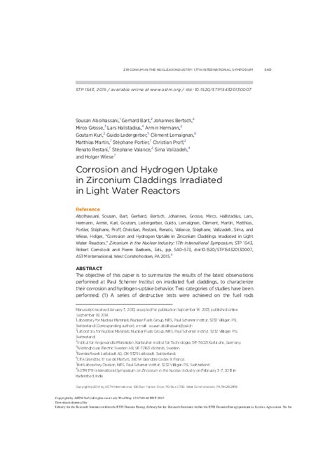 Pdf Corrosion And Hydrogen Uptake In Zirconium Claddings Irradiated