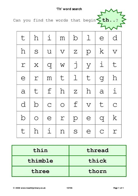 Th Word Search Phase F Phonics Teachit