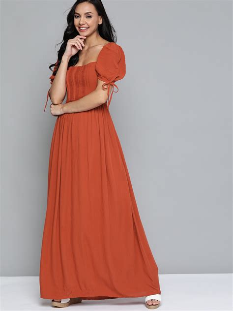 Buy Mast And Harbour Rust Orange Power Shoulders Maxi Dress Dresses For