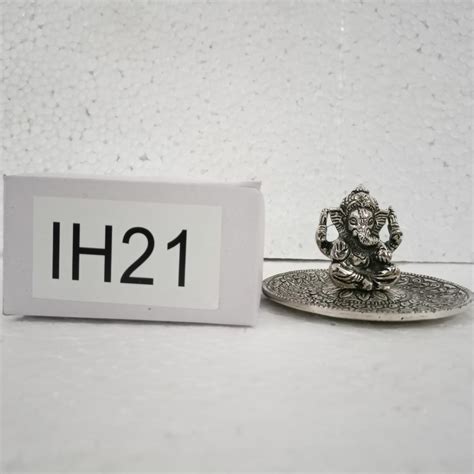 White Metal Round Ganesha Incense Holder Carolina Trading