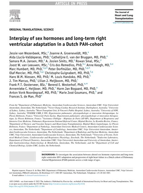 Pdf Interplay Of Sex Hormones And Long Term Right Ventricular