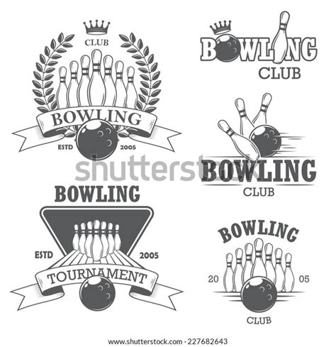 Set Of Black And White Isolated Bowling Emblems Labels Badges And