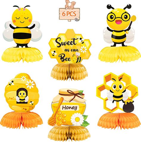 Osnie 6 Pcs Springtime Honey Bee Honeycomb Centerpieces Table Toppers