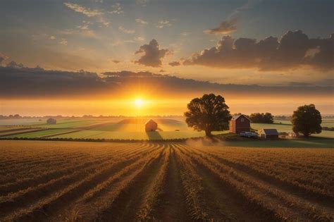 Premium Photo | Sunrise over farmland