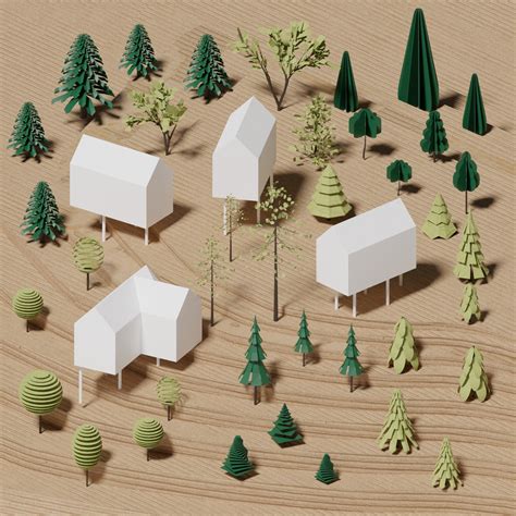 3d Model Physical Model Paper Trees Toffu Co