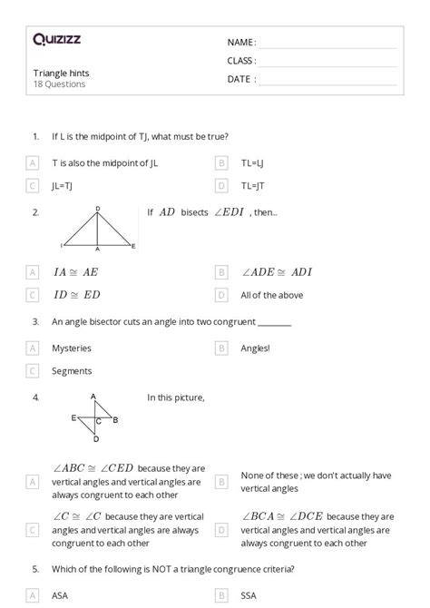 50 Congruent Triangles Sss Sas And Asa Worksheets For 12th Class On