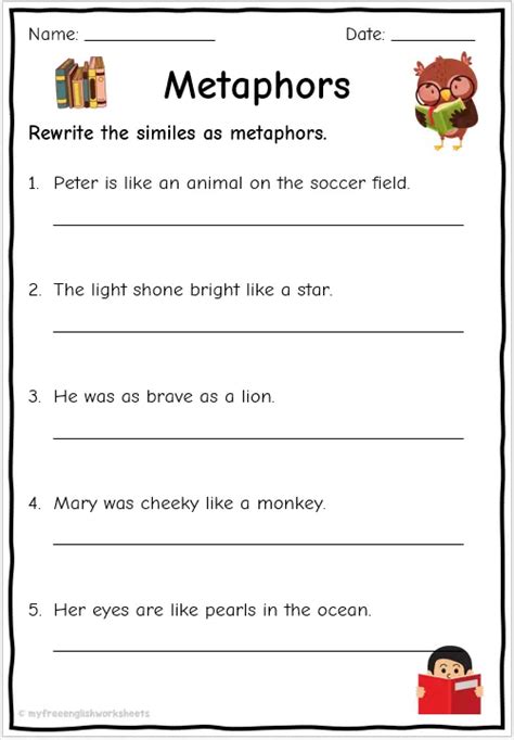 Metaphor Worksheets Similes To Metaphors Free English Worksheets