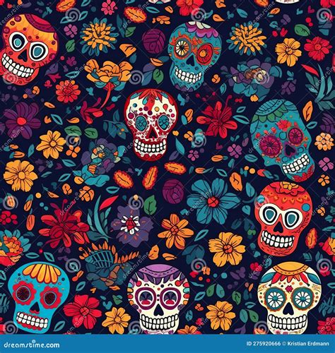 Eye Catching Dia De Los Muertos Seamless Pattern With Detailed