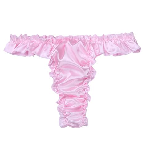 Mens Shiny Ruffled Frilly Sissy Bikini Briefs Lingerie Sissy Underwear Soft Thong Underpants