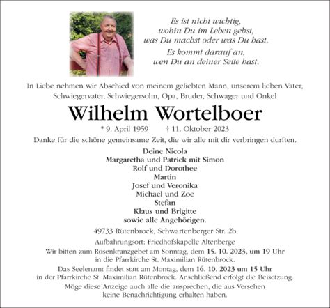 Traueranzeigen Von Wilhelm Wortelboer Noz Trauerportal