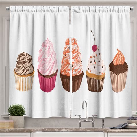 Ambesonne Cupcake Kitchen Curtains, Cakes with Frosting Topping, 55"x39", Multicolor - Walmart.com