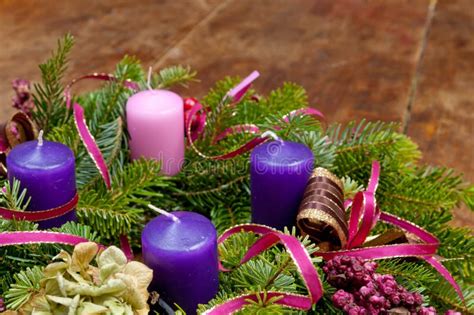 Large Christmas Advent Wreath Candles For Catholic Church Celebration Stock Image Image Of