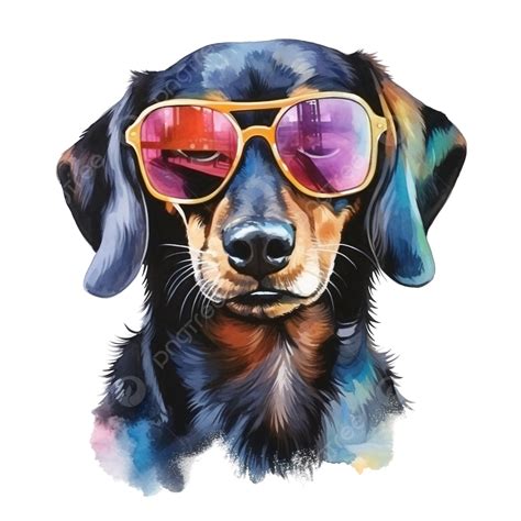 Watercolor Funny Dachshund Dog Wearing Sunglasses Ai Generated