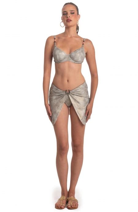 Bikini Balconette Underwire Vegan Leather Size S Brief Flakes Medium Coverage Color Silver