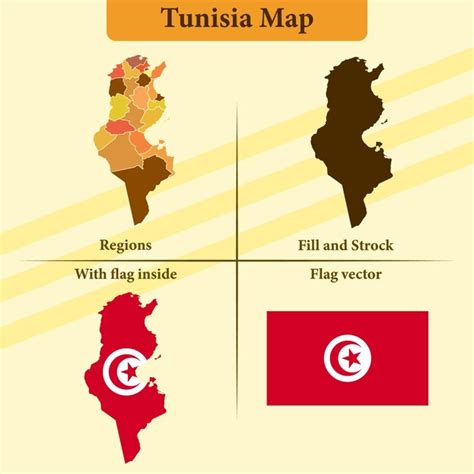 Mapa de Túnez estados vectoriales y líneas llenas de bandera Vector