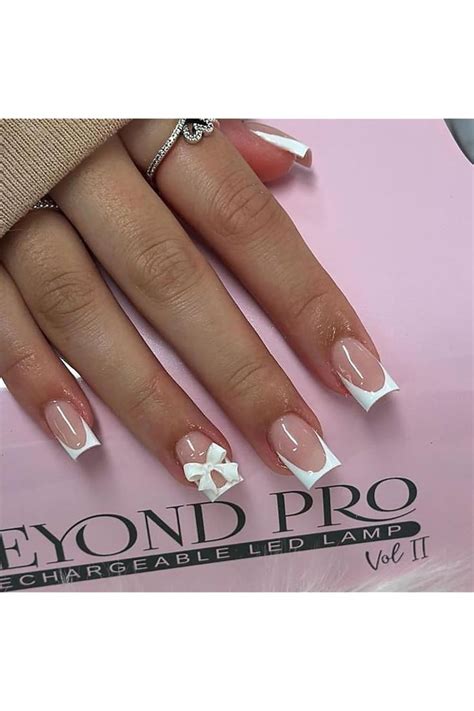 Pink Press On Nails Short Square Fake Nails White French Tip Solid Color Glossy Nude Pink
