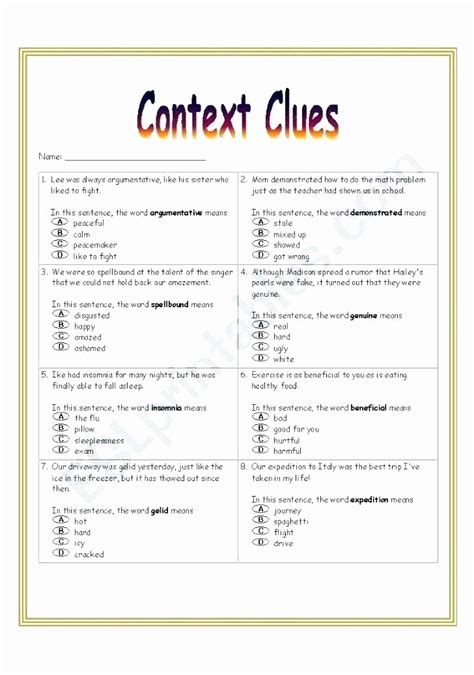 Context Clues 5th Grade Worksheets Inspirational 5th Grade Context