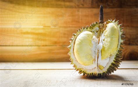 Durian Riped Fresh Durian Peel Tropical Fruit On Wooden Background