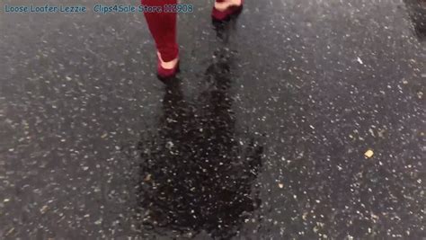 Loose Loafer Lezzie Wet Maroon Flats Walking In The Rain