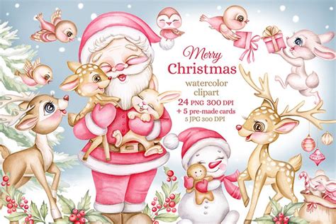 Christmas clipart, Christmas cards Santa Claus with deer PNG