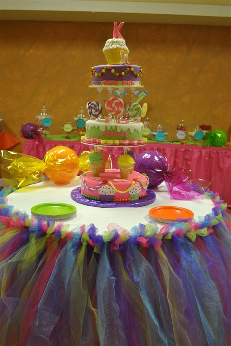 Candyland Themed Baby Shower Colorful Table Skirt And Candyland Themed