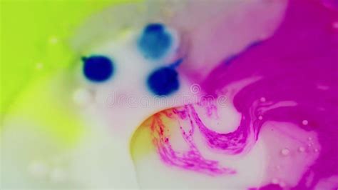 Ink Mix Paint Bubbles Splash Pink Yellow Emulsion Stock Footage Video