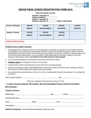 Fillable Online Wshc Group Swim Lesson Registration Form Sept Dec