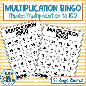 Multiplication Facts Bingo Game Mixed Multiplication Facts To 100