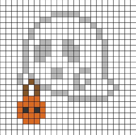 A pixel art template of a cute cartoon ghost (light grey outline ...