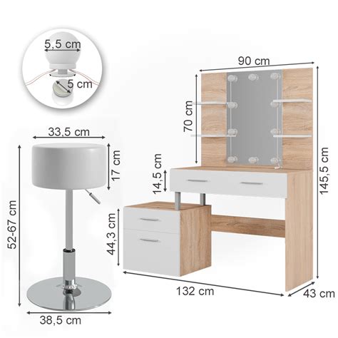 Coiffeuse Maria Blanc Sonoma Sonoma Cm Avec Clairage Led Et