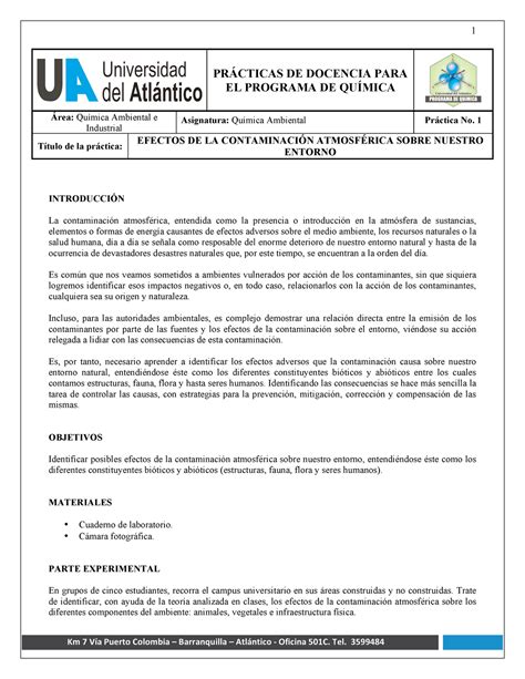 Pr Ctica Efectos De La Contaminaci N Atmosf Rica Sobre Nuestro