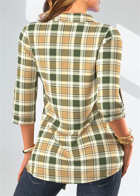 Plus Size Sage Green Fake 2in1 Plaid Blouse Usd 38 98