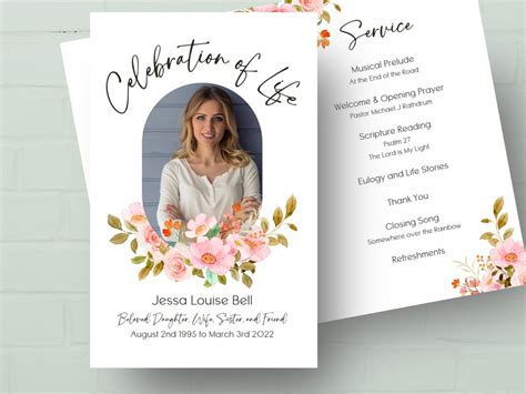 Editable Funeral Template Instant Download Celebration of - Etsy