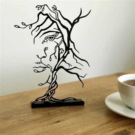 Metal Table Top Decor, Tree and Woman Figure, Handcrafted Metal ...