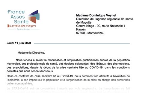 Lettre à Madame la directrice de l ARS Mayotte La Réunion