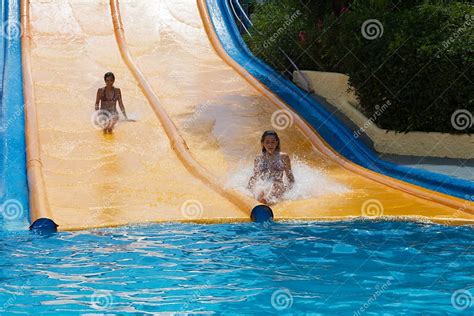 Girls On Water Slide At Water Park Editorial Stock Photo Image Of