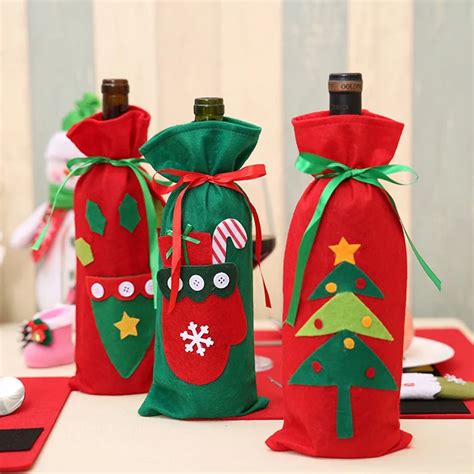 Christmas Wine Set Bottle Cover Bags Decoration Home Party Cloth Velvet