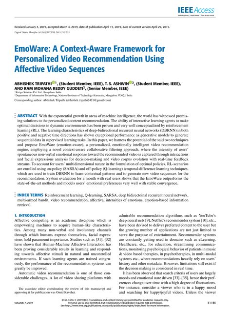 PDF EmoWare A Context Aware Framework For Personalized Video