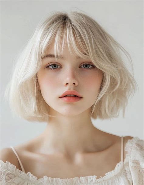 30 Cute Bob Hairstyles With Fringe Platinum Blonde Tousled Bob With Soft Fringe In 2025