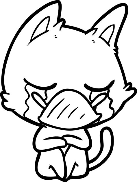 Line drawing cartoon cat crying 13934708 Vector Art at Vecteezy